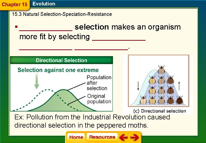 Chapter 15 Evolution 15. 3 Natural Selection-Speciation-Resistance § ______ selection makes an organism more