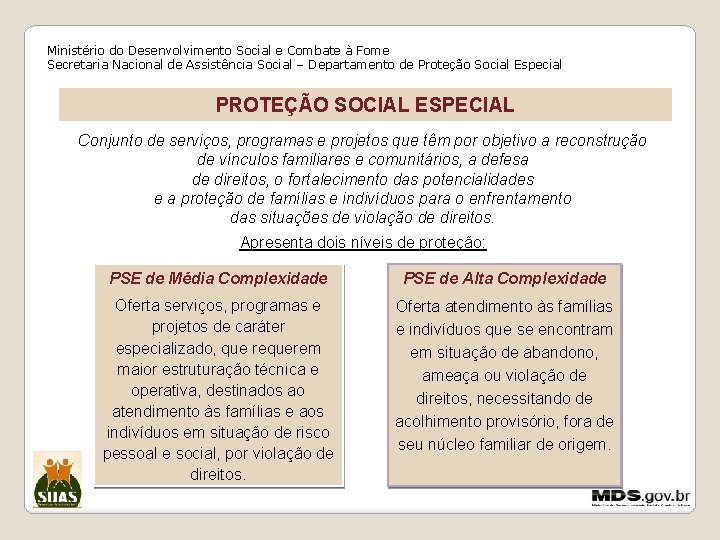 Ministério do Desenvolvimento Social e Combate à Fome Secretaria Nacional de Assistência Social –
