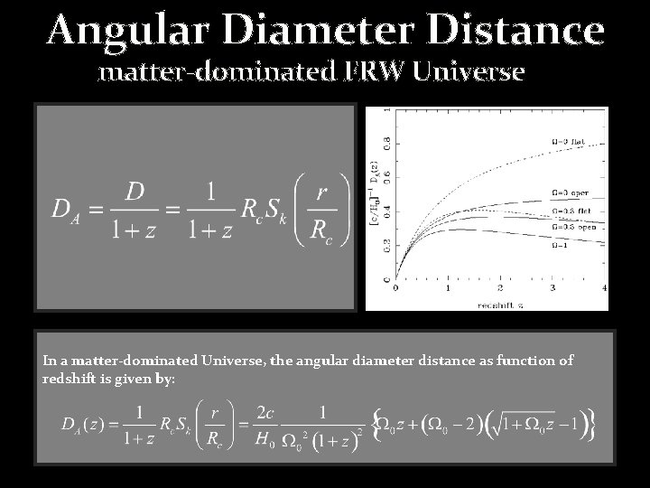 Angular Diameter Distance matter-dominated FRW Universe In a matter-dominated Universe, the angular diameter distance