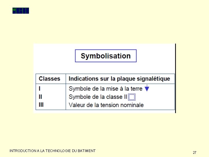 INTRODUCTION A LA TECHNOLOGIE DU BATIMENT 27 