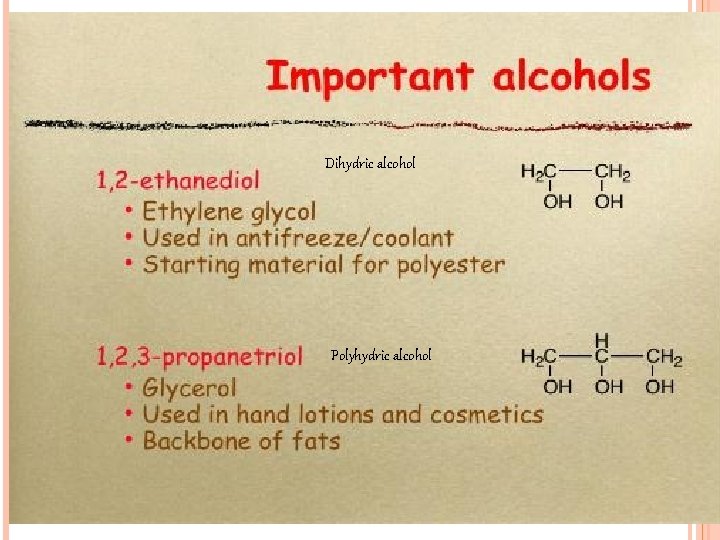 Dihydric alcohol Polyhydric alcohol 