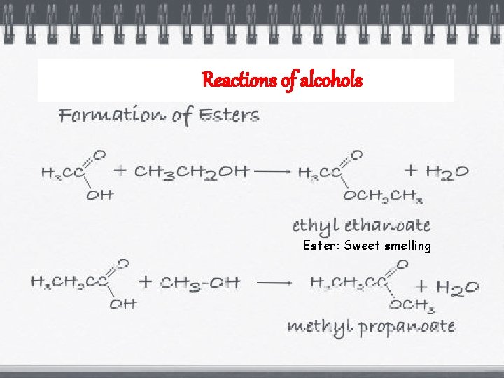 Reactions of alcohols Ester: Sweet smelling 