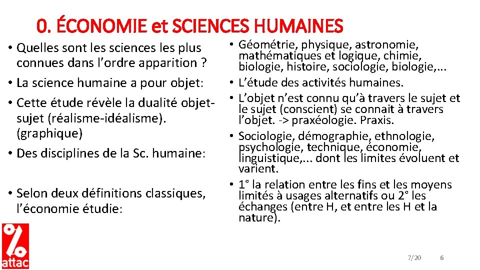 0. ÉCONOMIE et SCIENCES HUMAINES • Quelles sont les sciences les plus connues dans