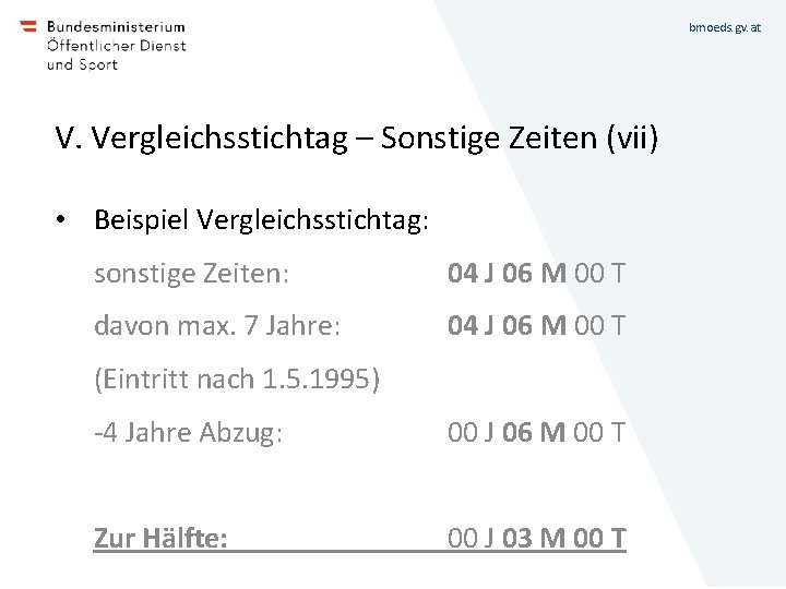 bmoeds. gv. at V. Vergleichsstichtag – Sonstige Zeiten (vii) • Beispiel Vergleichsstichtag: sonstige Zeiten: