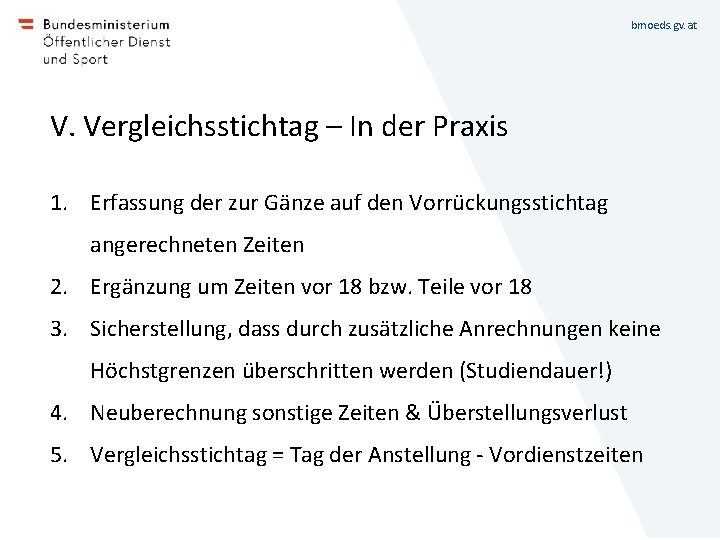 bmoeds. gv. at V. Vergleichsstichtag – In der Praxis 1. Erfassung der zur Gänze