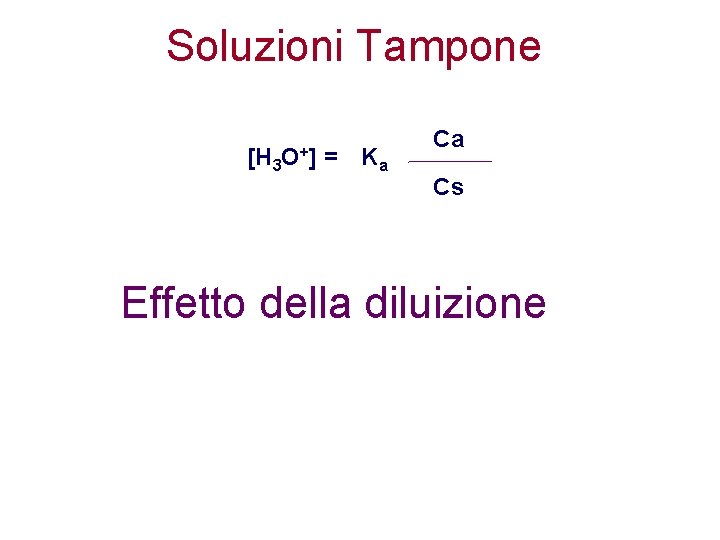 Soluzioni Tampone [H 3 O+] = Ka Ca Cs Effetto della diluizione 