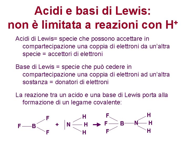 Acidi e basi di Lewis: + non è limitata a reazioni con H Acidi