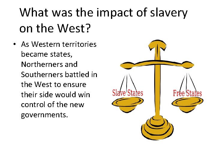 What was the impact of slavery on the West? • As Western territories became
