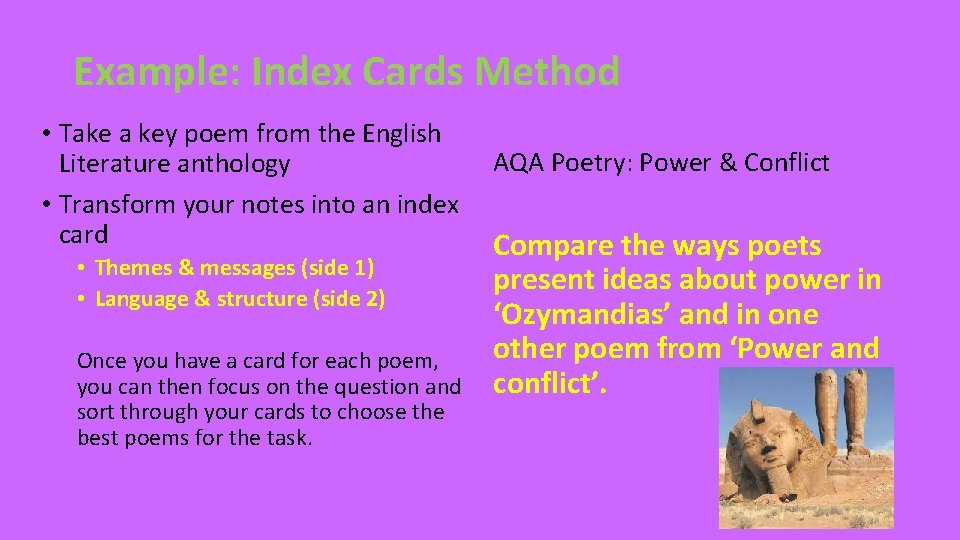 Example: Index Cards Method • Take a key poem from the English Literature anthology