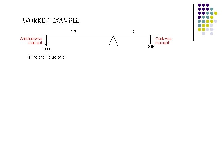 WORKED EXAMPLE 6 m Anticlockwise moment 10 N Find the value of d. d