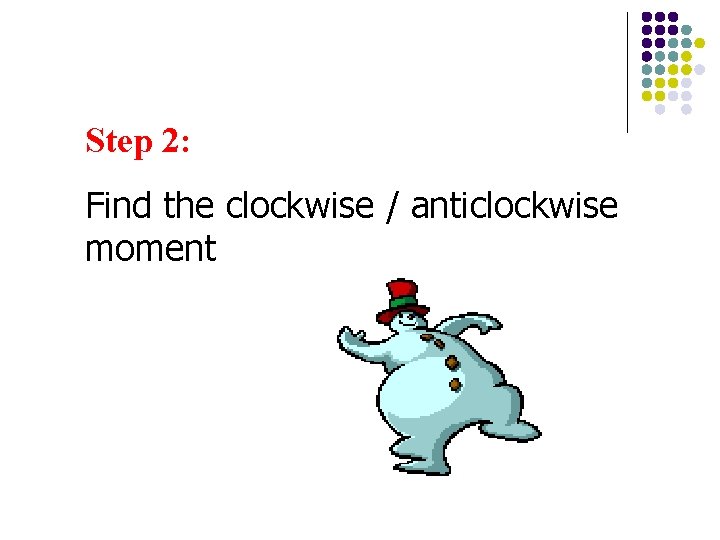 Step 2: Find the clockwise / anticlockwise moment 