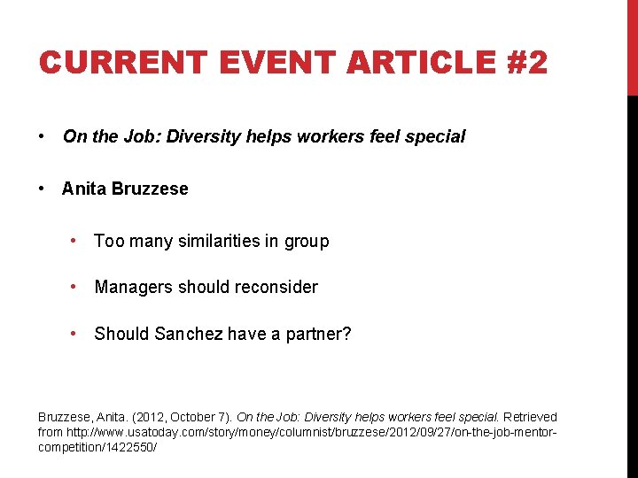 CURRENT EVENT ARTICLE #2 • On the Job: Diversity helps workers feel special •