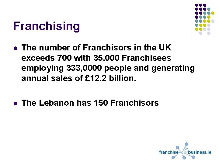 Franchising l The number of Franchisors in the UK exceeds 700 with 35, 000