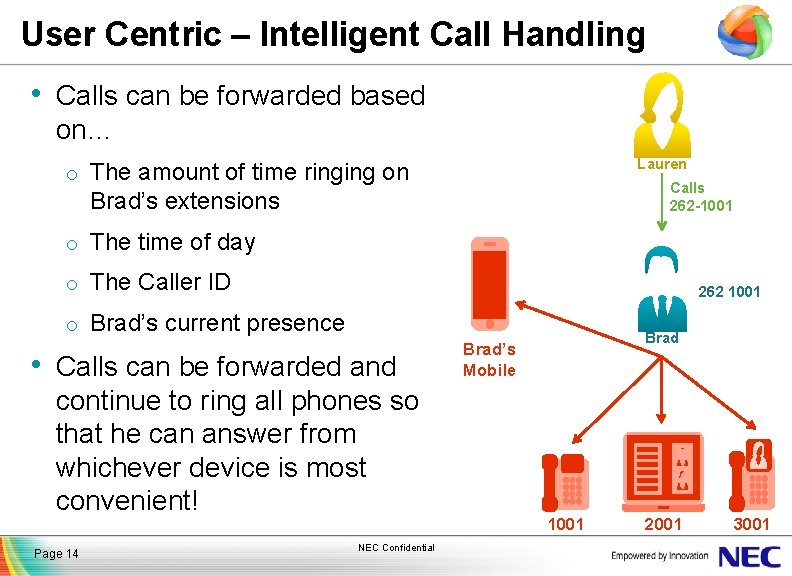 User Centric – Intelligent Call Handling • Calls can be forwarded based on… Lauren