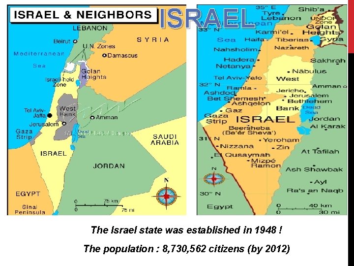 ISRAEL The Israel state was established in 1948 ! The population : 8, 730,