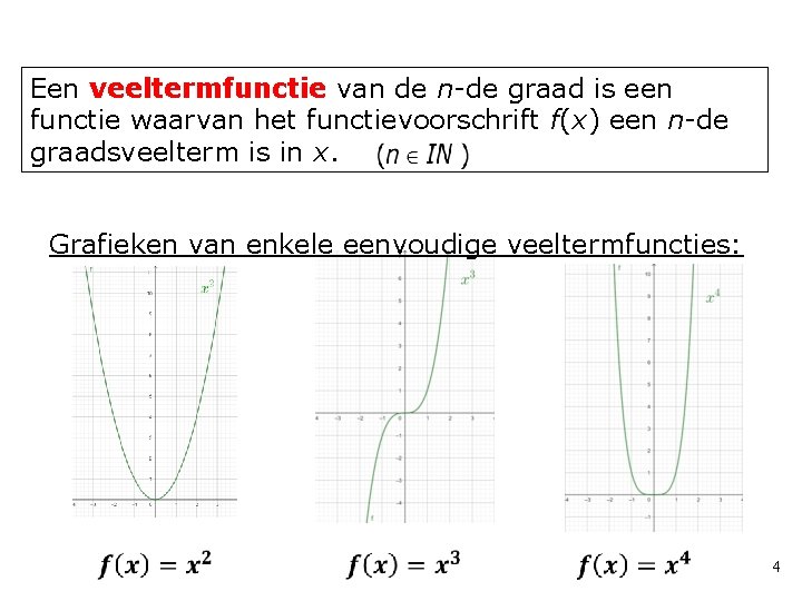 Een veeltermfunctie van de n-de graad is een functie waarvan het functievoorschrift f(x) een