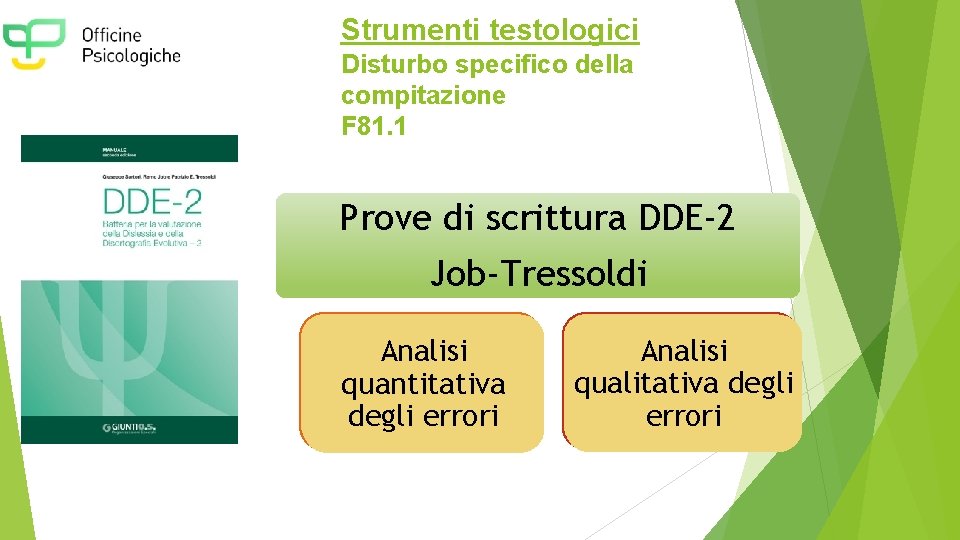 Strumenti testologici Disturbo specifico della compitazione F 81. 1 Prove di scrittura DDE-2 Job-Tressoldi