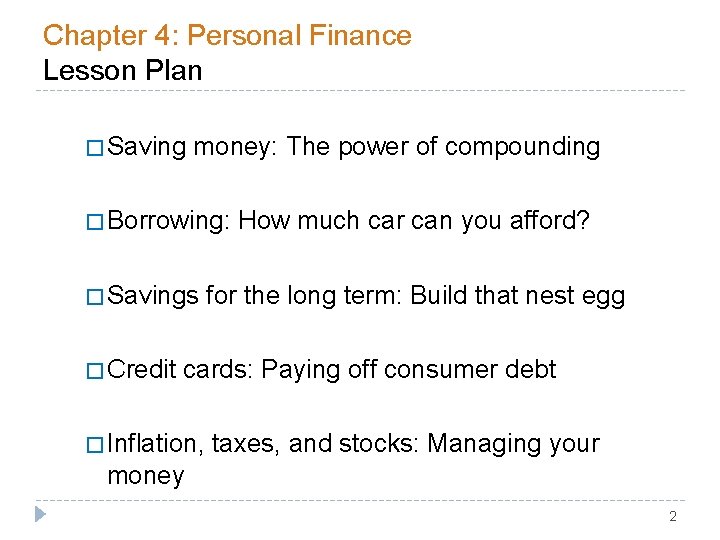Chapter 4: Personal Finance Lesson Plan � Saving money: The power of compounding �