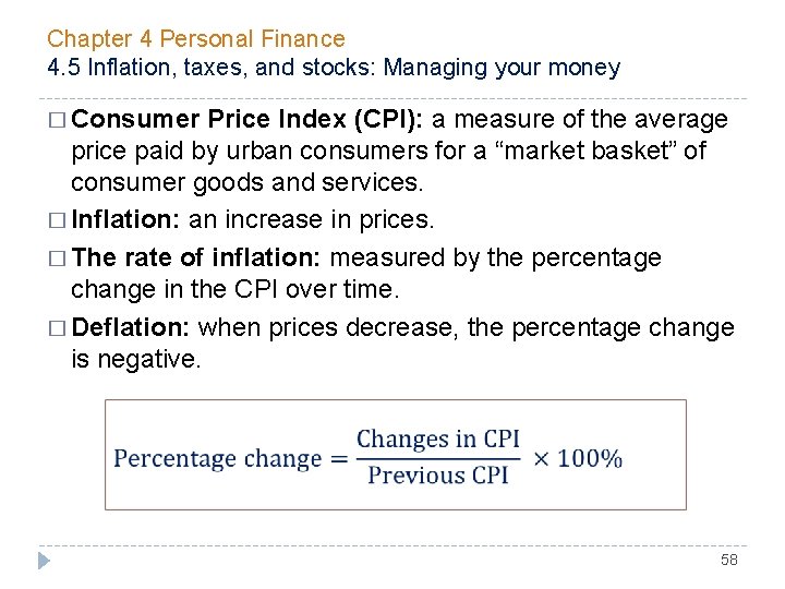 Chapter 4 Personal Finance 4. 5 Inflation, taxes, and stocks: Managing your money �