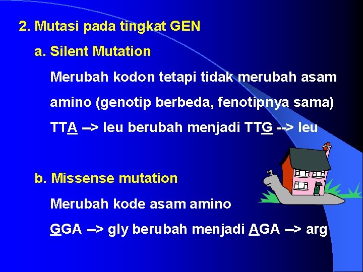 2. Mutasi pada tingkat GEN a. Silent Mutation Merubah kodon tetapi tidak merubah asam