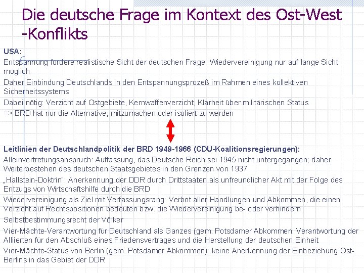 Die deutsche Frage im Kontext des Ost-West -Konflikts USA: Entspannung fordere realistische Sicht der