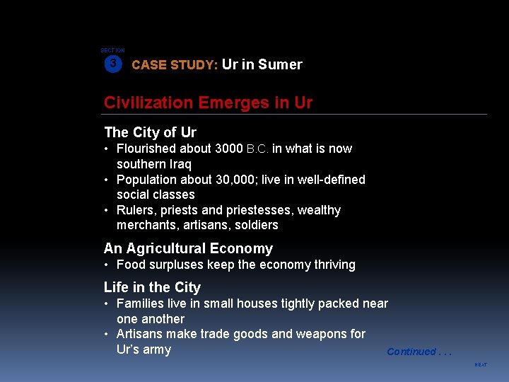 SECTION 3 CASE STUDY: Ur in Sumer Civilization Emerges in Ur The City of
