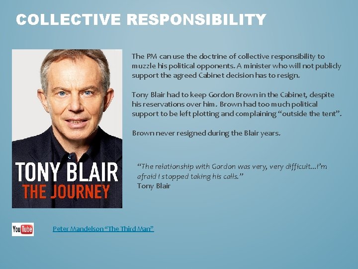 COLLECTIVE RESPONSIBILITY The PM can use the doctrine of collective responsibility to muzzle his