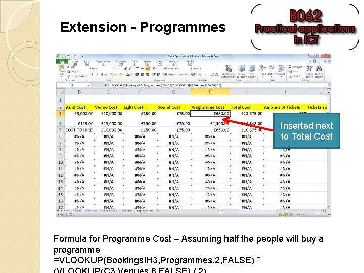 Extension - Programmes Inserted next to Total Cost Formula for Programme Cost – Assuming