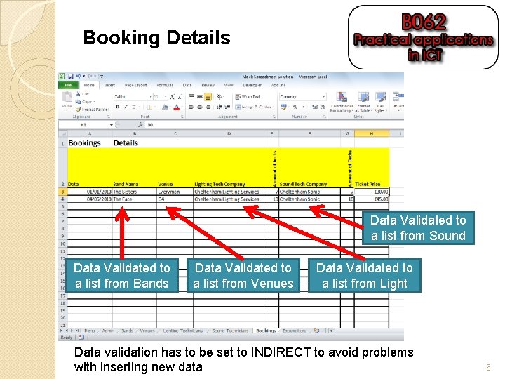 Booking Details Data Validated to a list from Sound Data Validated to a list