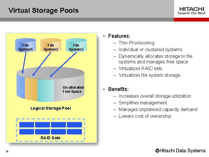 Virtual Storage Pools • Features: File System 1 File System 2 File System 3