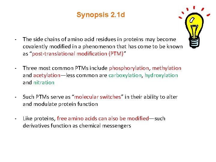 Synopsis 2. 1 d - The side chains of amino acid residues in proteins