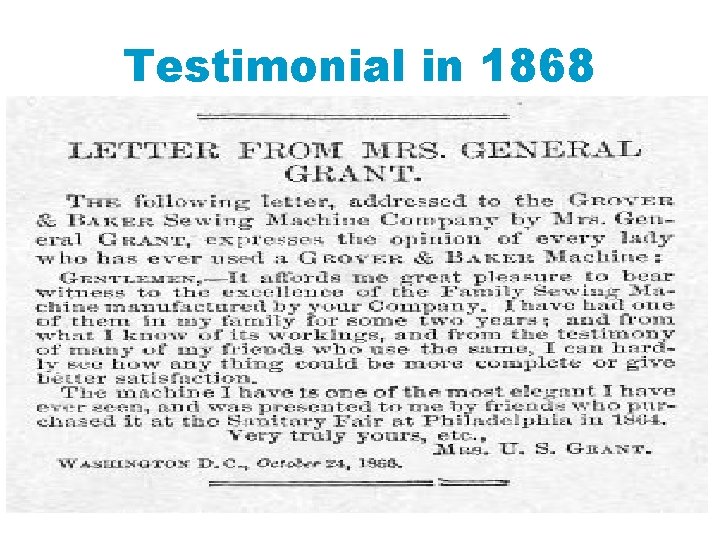 Testimonial in 1868 