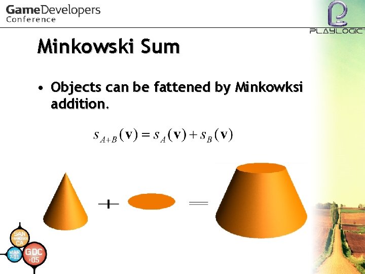 Minkowski Sum • Objects can be fattened by Minkowksi addition. 