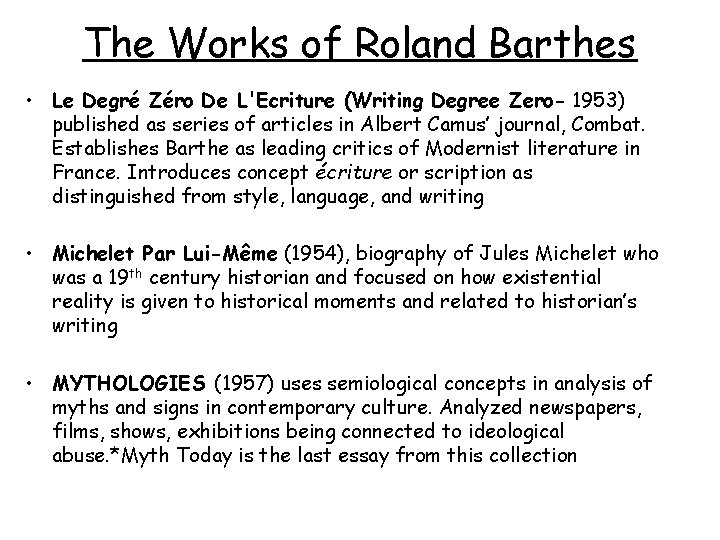 The Works of Roland Barthes • Le Degré Zéro De L'Ecriture (Writing Degree Zero-