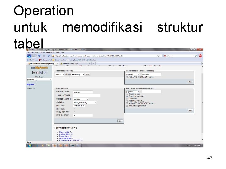 Operation untuk memodifikasi tabel struktur 47 