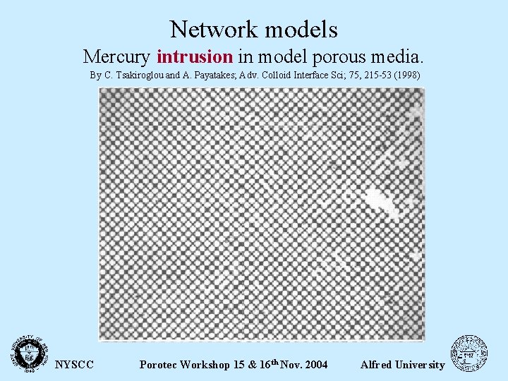 Network models Mercury intrusion in model porous media. By C. Tsakiroglou and A. Payatakes;