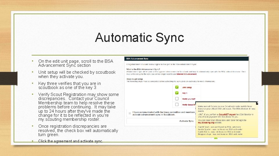 Automatic Sync • On the edit unit page, scroll to the BSA Advancement Sync