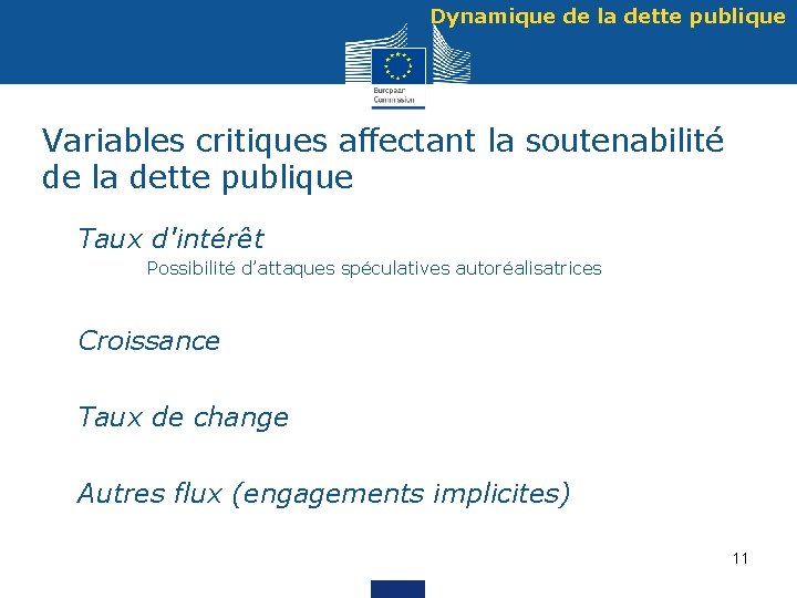 Dynamique de la dette publique Variables critiques affectant la soutenabilité de la dette publique