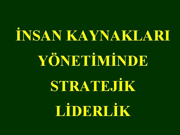 İNSAN KAYNAKLARI YÖNETİMİNDE STRATEJİK LİDERLİK 