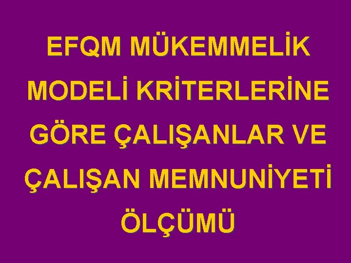 EFQM MÜKEMMELİK MODELİ KRİTERLERİNE GÖRE ÇALIŞANLAR VE ÇALIŞAN MEMNUNİYETİ ÖLÇÜMÜ 