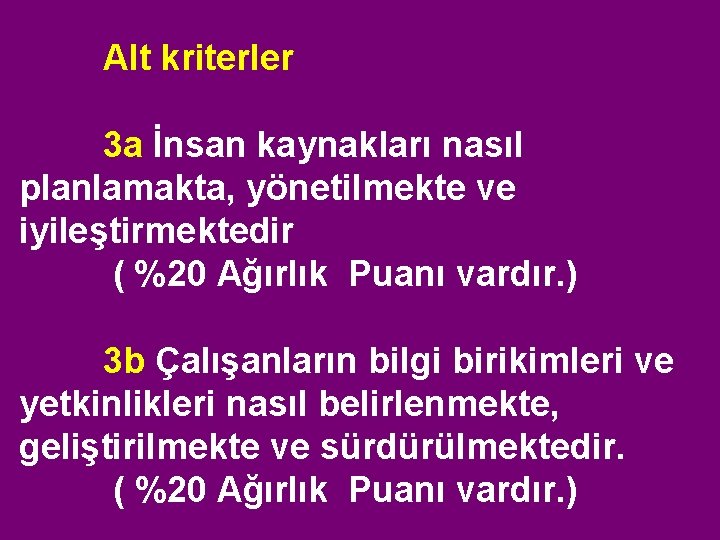 Alt kriterler 3 a İnsan kaynakları nasıl planlamakta, yönetilmekte ve iyileştirmektedir ( %20 Ağırlık