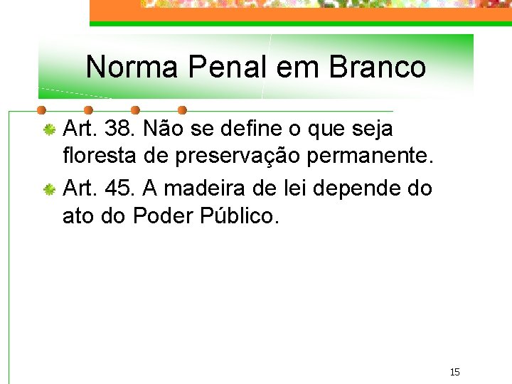 Norma Penal em Branco Art. 38. Não se define o que seja floresta de