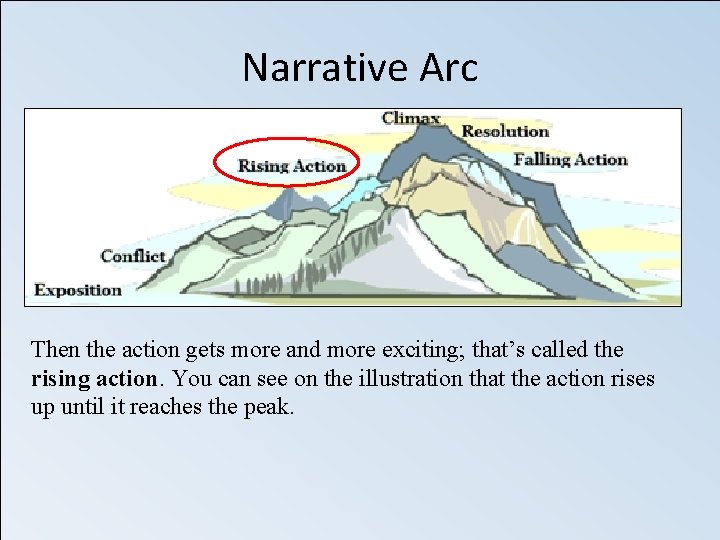 Narrative Arc Then the action gets more and more exciting; that’s called the rising