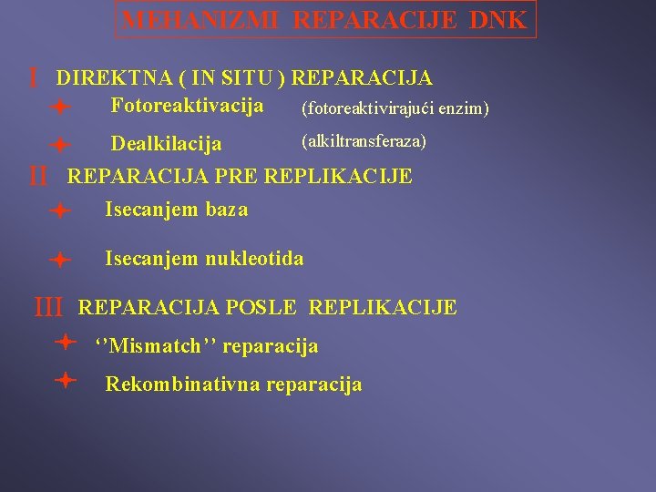 MEHANIZMI REPARACIJE DNK I DIREKTNA ( IN SITU ) REPARACIJA Fotoreaktivacija (fotoreaktivirajući enzim) II