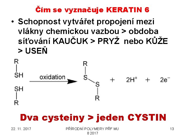 Čím se vyznačuje KERATIN 6 • Schopnost vytvářet propojení mezi vlákny chemickou vazbou >