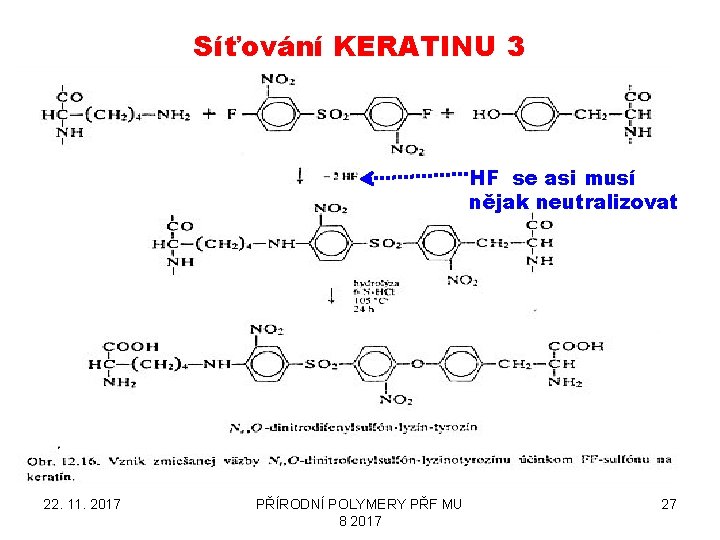 Síťování KERATINU 3 HF se asi musí nějak neutralizovat 22. 11. 2017 PŘÍRODNÍ POLYMERY
