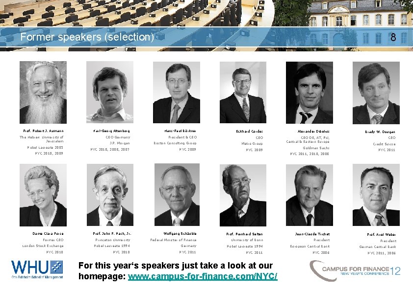 Former speakers (selection) 8 Prof. Robert J. Aumann Karl-Georg Altenburg Hans-Paul Bürkner Eckhard Cordes