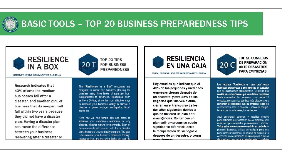 BASIC TOOLS – TOP 20 BUSINESS PREPAREDNESS TIPS 