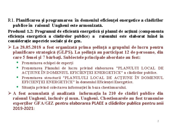 R 1. Planificarea și programarea în domeniul eficienței energetice a clădirilor publice în raionul