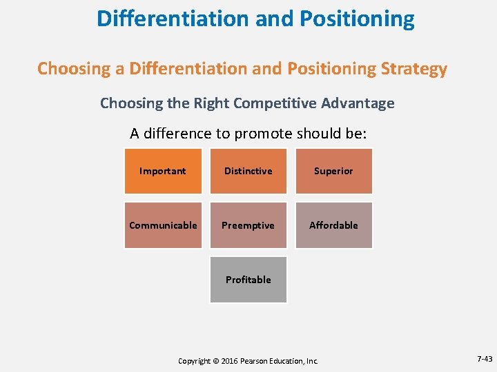 Differentiation and Positioning Choosing a Differentiation and Positioning Strategy Choosing the Right Competitive Advantage
